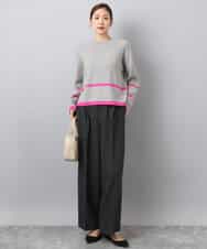 F1FBD53150 MK MICHEL KLEIN(小さいサイズ)(メゾン ドゥ サンク) 【小さいサイズ】配色ライン片畦編みニット/洗える グレー