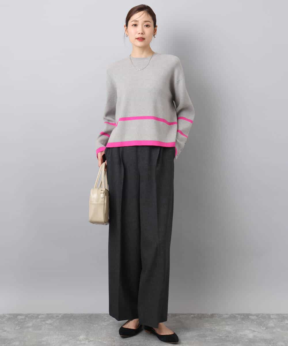 F1FBD53150 MK MICHEL KLEIN(小さいサイズ)(メゾン ドゥ サンク) 【小さいサイズ】配色ライン片畦編みニット/洗える グレー