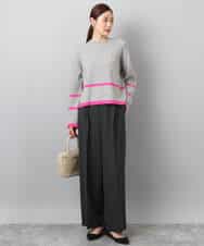 F1FBD53150 MK MICHEL KLEIN(小さいサイズ)(メゾン ドゥ サンク) 【小さいサイズ】配色ライン片畦編みニット/洗える グレー