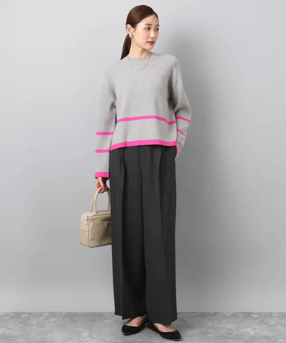 F1FBD53150 MK MICHEL KLEIN(小さいサイズ)(メゾン ドゥ サンク) 【小さいサイズ】配色ライン片畦編みニット/洗える グレー