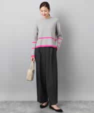 F1FBD53150 MK MICHEL KLEIN(小さいサイズ)(メゾン ドゥ サンク) 【小さいサイズ】配色ライン片畦編みニット/洗える グレー