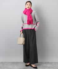 F1FBD53150 MK MICHEL KLEIN(小さいサイズ)(メゾン ドゥ サンク) 【小さいサイズ】配色ライン片畦編みニット/洗える グレー