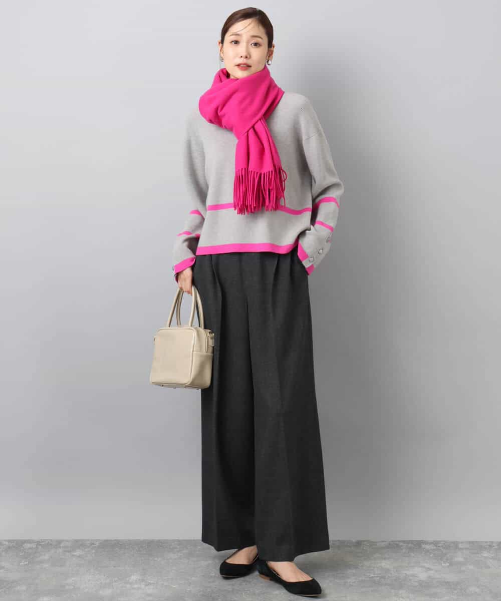 F1FBD53150 MK MICHEL KLEIN(小さいサイズ)(メゾン ドゥ サンク) 【小さいサイズ】配色ライン片畦編みニット/洗える グレー