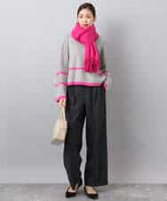 F1FBD53150 MK MICHEL KLEIN(小さいサイズ)(メゾン ドゥ サンク) 【小さいサイズ】配色ライン片畦編みニット/洗える グレー