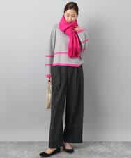 F1FBD53150 MK MICHEL KLEIN(小さいサイズ)(メゾン ドゥ サンク) 【小さいサイズ】配色ライン片畦編みニット/洗える グレー