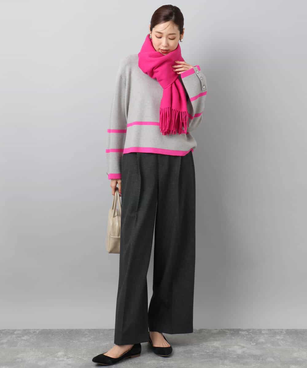 F1FBD53150 MK MICHEL KLEIN(小さいサイズ)(メゾン ドゥ サンク) 【小さいサイズ】配色ライン片畦編みニット/洗える グレー