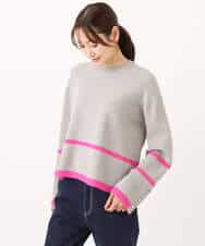 F1FBD53150 MK MICHEL KLEIN(小さいサイズ)(メゾン ドゥ サンク) 【小さいサイズ】配色ライン片畦編みニット/洗える グレー