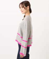 F1FBD53150 MK MICHEL KLEIN(小さいサイズ)(メゾン ドゥ サンク) 【小さいサイズ】配色ライン片畦編みニット/洗える グレー