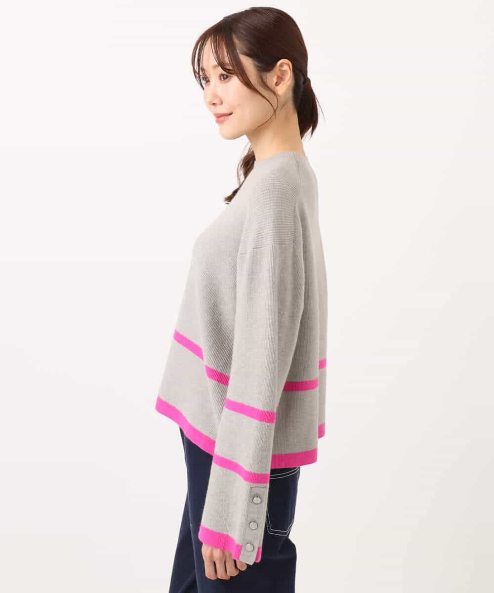 F1FBD53150 MK MICHEL KLEIN(小さいサイズ)(メゾン ドゥ サンク) 【小さいサイズ】配色ライン片畦編みニット/洗える グレー