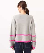 F1FBD53150 MK MICHEL KLEIN(小さいサイズ)(メゾン ドゥ サンク) 【小さいサイズ】配色ライン片畦編みニット/洗える グレー