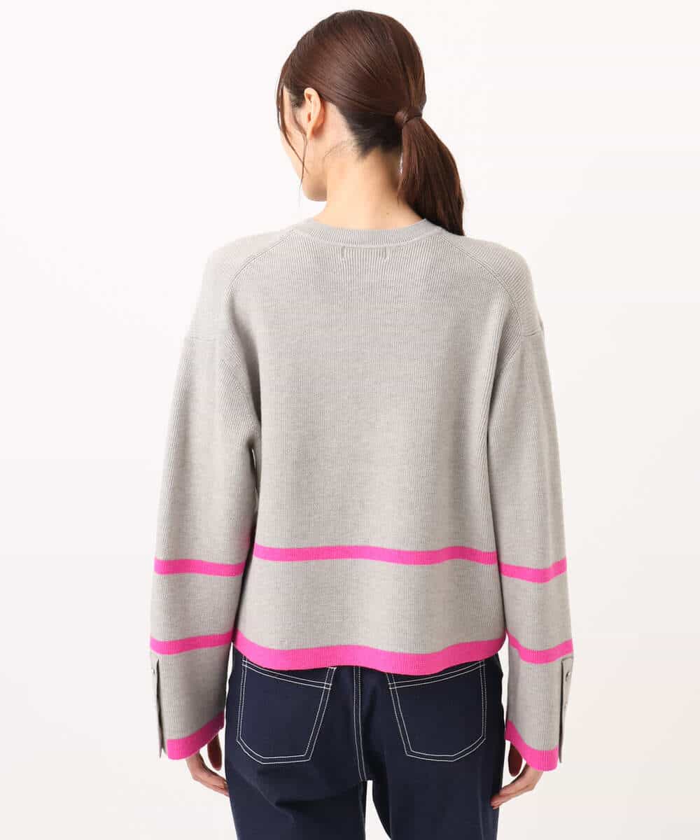 F1FBD53150 MK MICHEL KLEIN(小さいサイズ)(メゾン ドゥ サンク) 【小さいサイズ】配色ライン片畦編みニット/洗える グレー