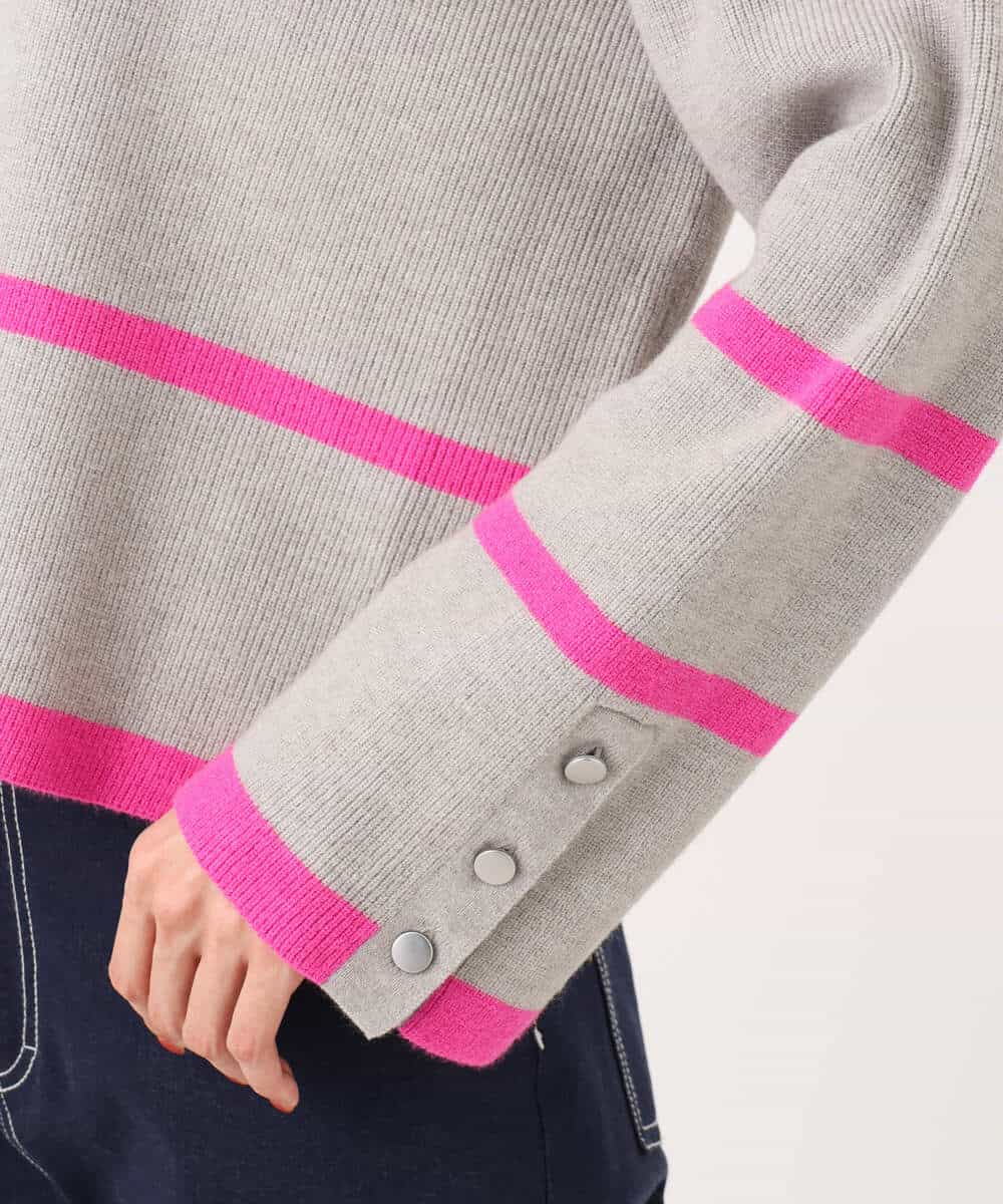 F1FBD53150 MK MICHEL KLEIN(小さいサイズ)(メゾン ドゥ サンク) 【小さいサイズ】配色ライン片畦編みニット/洗える グレー