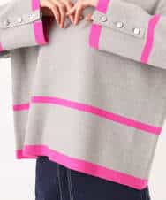 F1FBD53150 MK MICHEL KLEIN(小さいサイズ)(メゾン ドゥ サンク) 【小さいサイズ】配色ライン片畦編みニット/洗える グレー