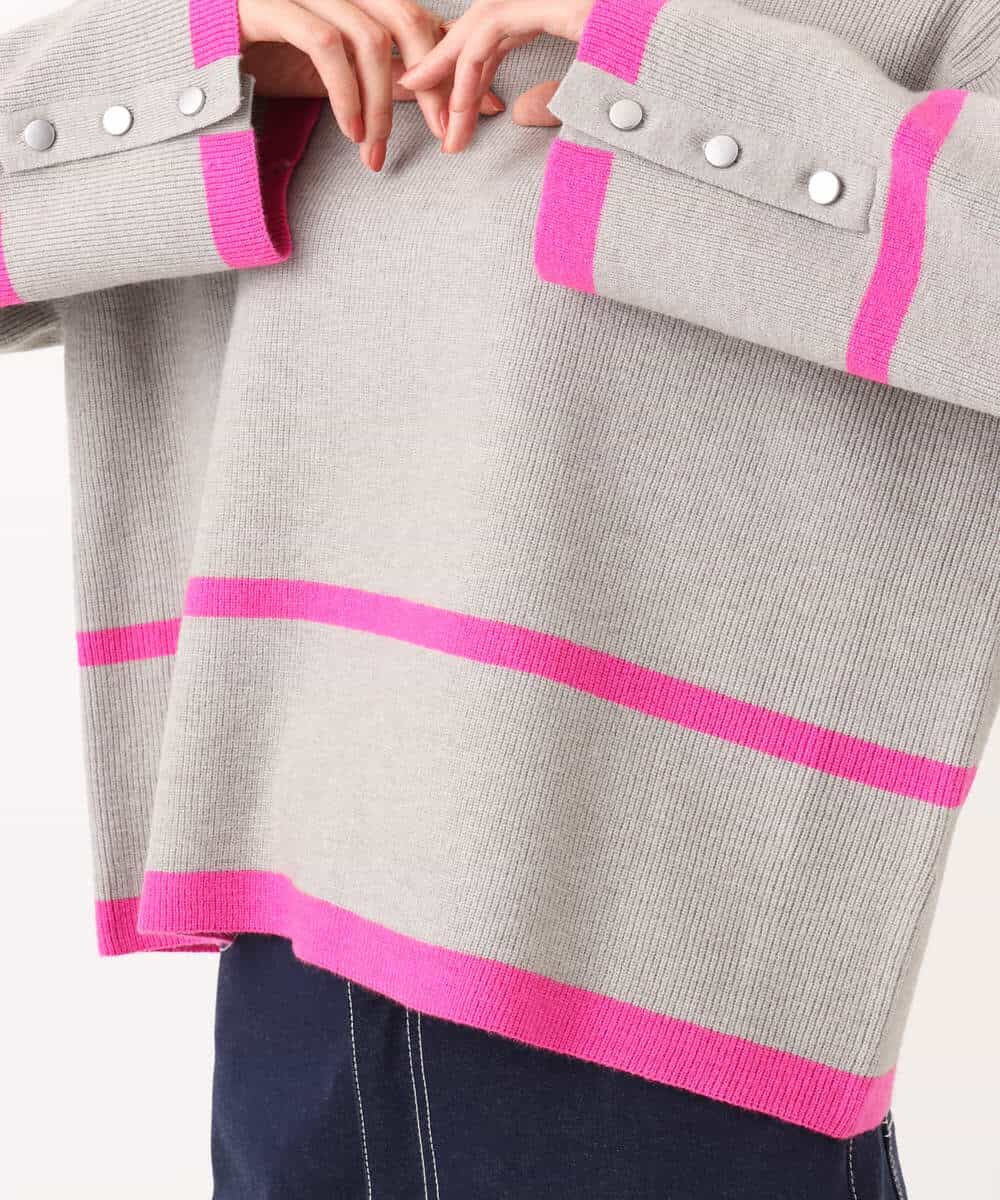 F1FBD53150 MK MICHEL KLEIN(小さいサイズ)(メゾン ドゥ サンク) 【小さいサイズ】配色ライン片畦編みニット/洗える グレー