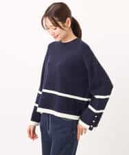 F1FBD53150 MK MICHEL KLEIN(小さいサイズ)(メゾン ドゥ サンク) 【小さいサイズ】配色ライン片畦編みニット/洗える グレー