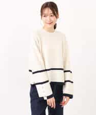 F1FBD53150 MK MICHEL KLEIN(小さいサイズ)(メゾン ドゥ サンク) 【小さいサイズ】配色ライン片畦編みニット/洗える グレー