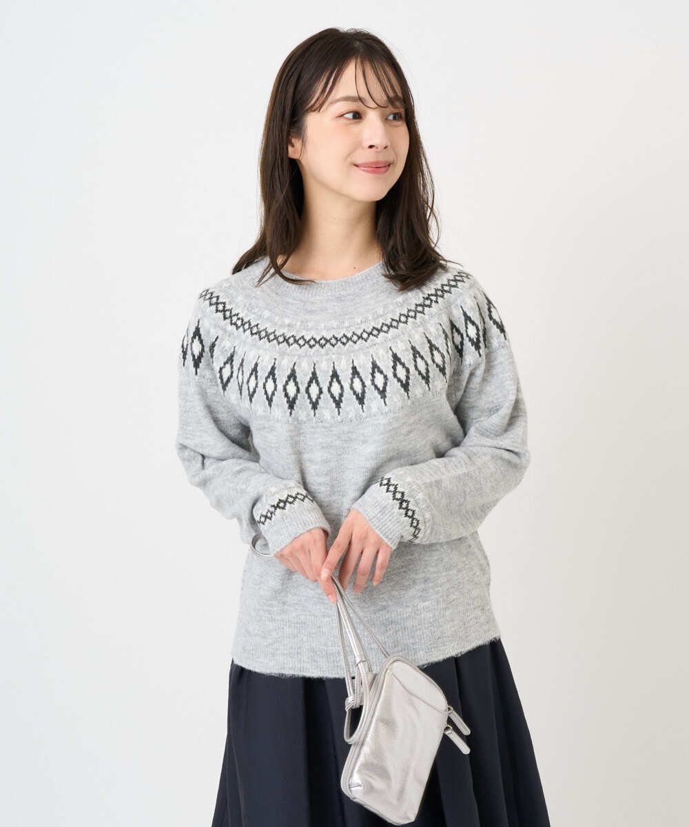 F1FBD54160 MK MICHEL KLEIN(小さいサイズ)(メゾン ドゥ サンク) 【小さいサイズ】ノルディック柄ニット/洗える アイボリー