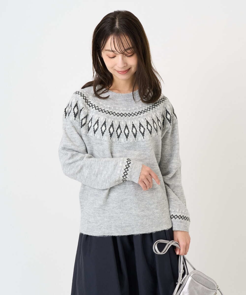 F1FBD54160 MK MICHEL KLEIN(小さいサイズ)(メゾン ドゥ サンク) 【小さいサイズ】ノルディック柄ニット/洗える アイボリー