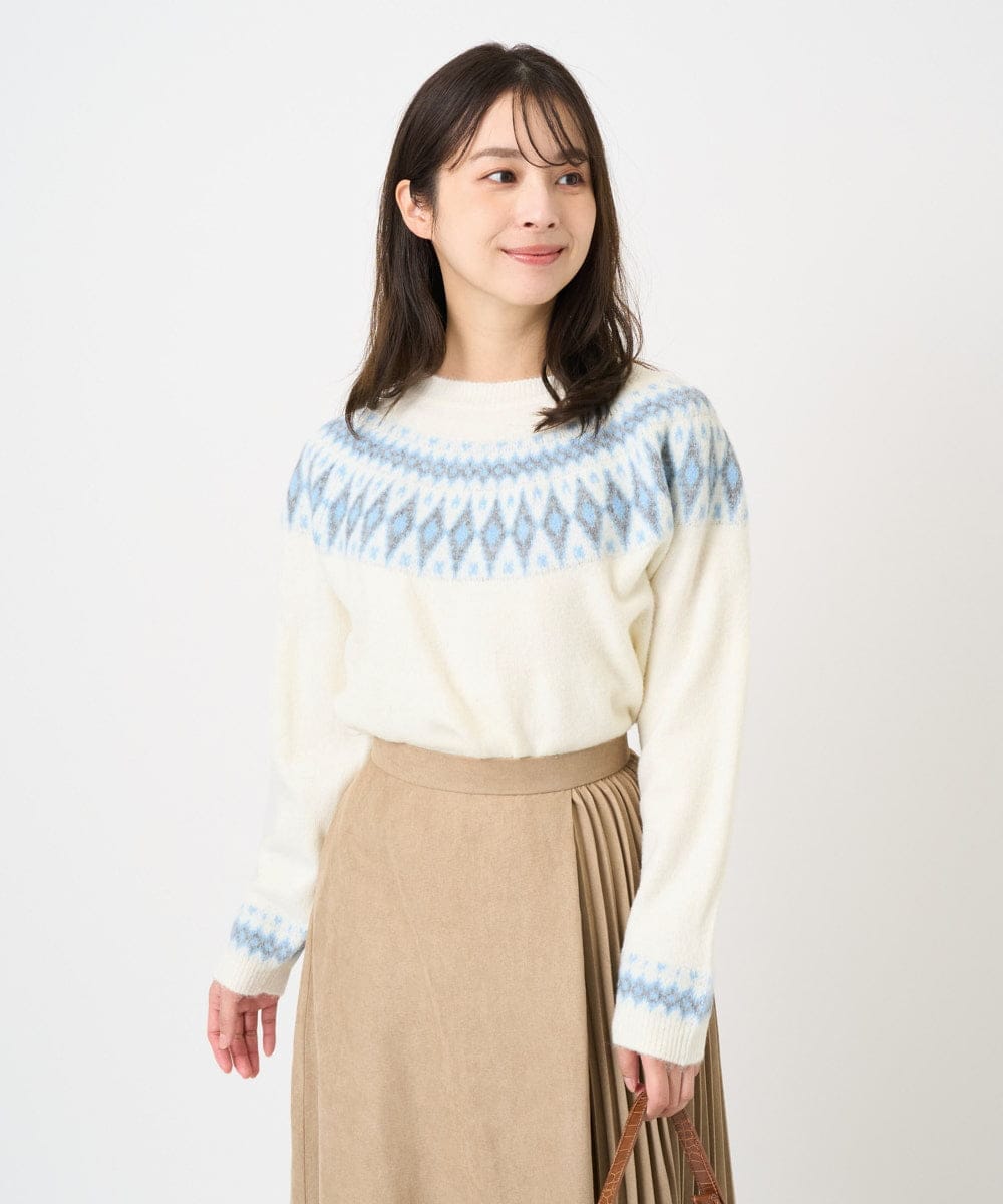 F1FBD54160 MK MICHEL KLEIN(小さいサイズ)(メゾン ドゥ サンク) 【小さいサイズ】ノルディック柄ニット/洗える アイボリー