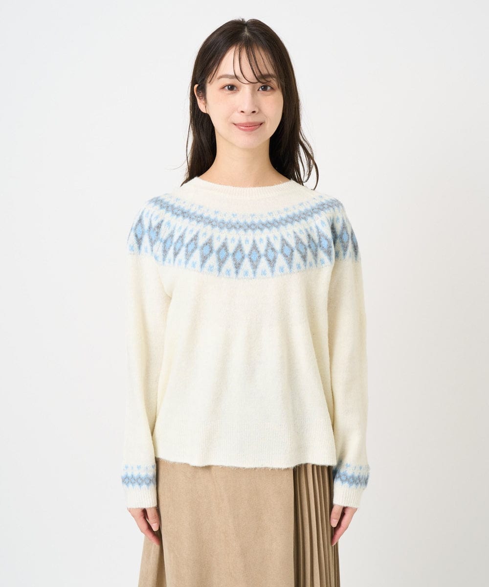 F1FBD54160 MK MICHEL KLEIN(小さいサイズ)(メゾン ドゥ サンク) 【小さいサイズ】ノルディック柄ニット/洗える アイボリー