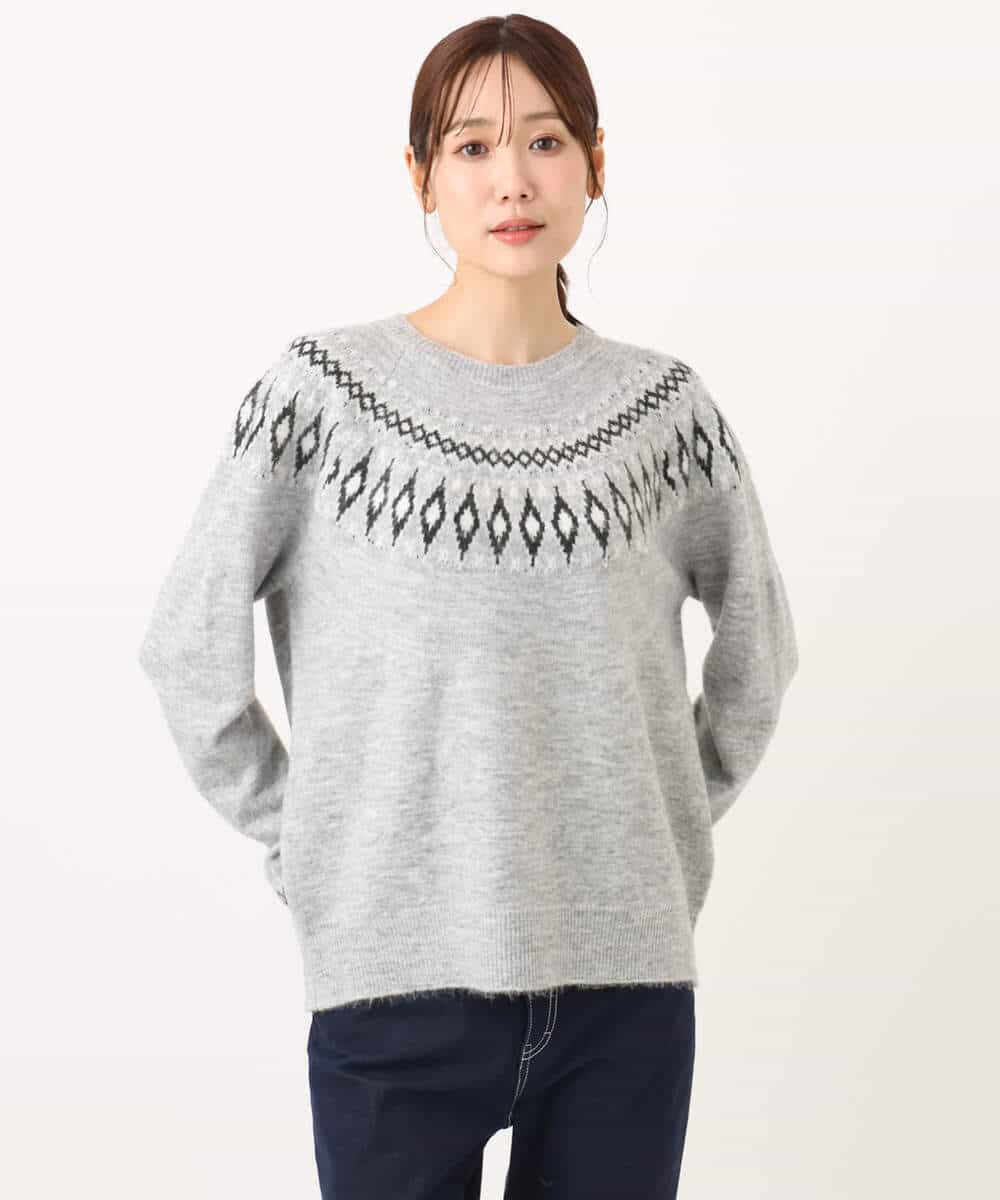 F1FBD54160 MK MICHEL KLEIN(小さいサイズ)(メゾン ドゥ サンク) 【小さいサイズ】ノルディック柄ニット/洗える アイボリー