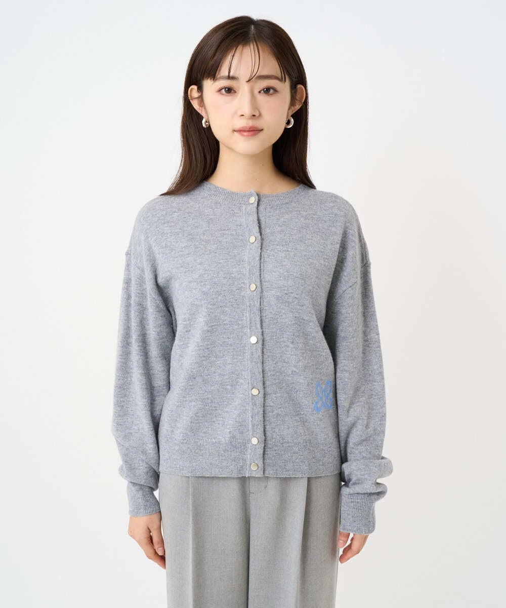 F1FBD56140 MK MICHEL KLEIN(小さいサイズ)(メゾン ドゥ サンク) 【小さいサイズ】ロゴ入りウール混ニット/前後2way/洗える グレー