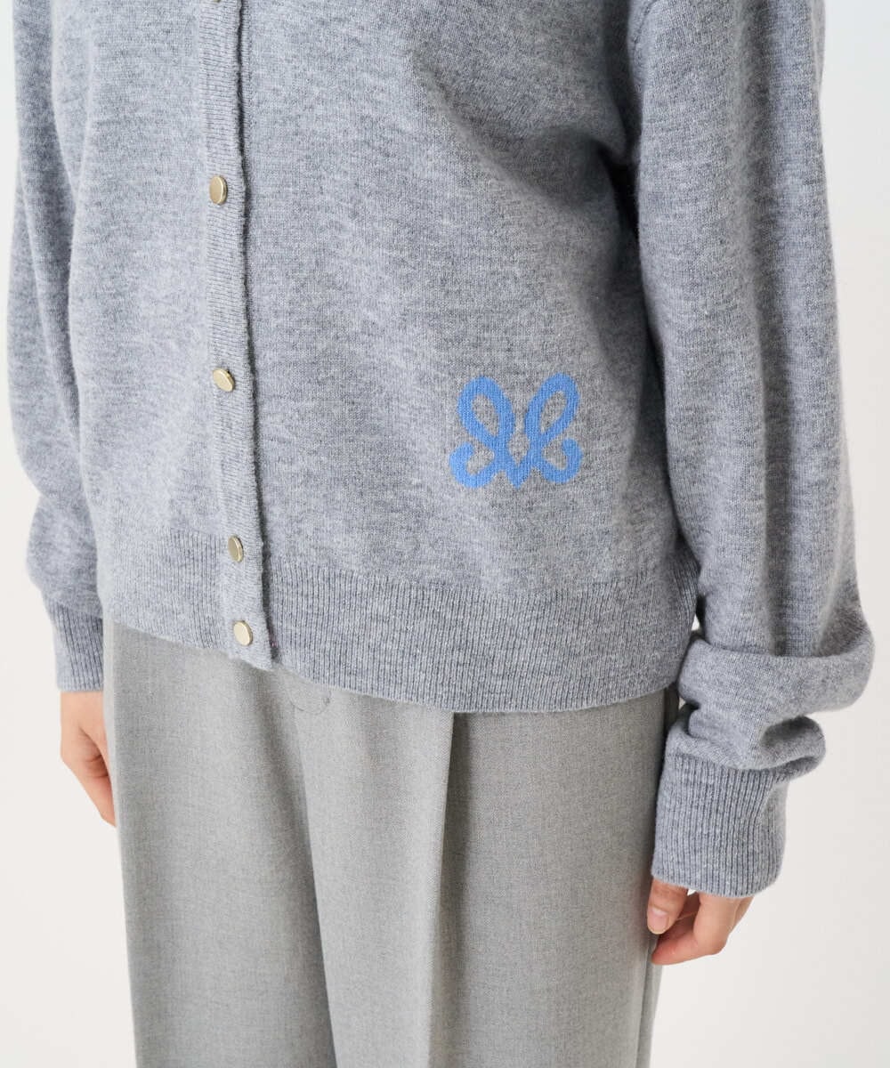 F1FBD56140 MK MICHEL KLEIN(小さいサイズ)(メゾン ドゥ サンク) 【小さいサイズ】ロゴ入りウール混ニット/前後2way/洗える グレー