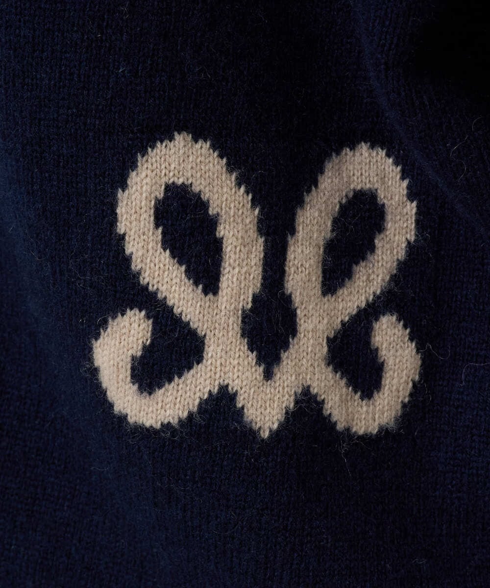 F1FBD56140 MK MICHEL KLEIN(小さいサイズ)(メゾン ドゥ サンク) 【小さいサイズ】ロゴ入りウール混ニット/前後2way/洗える グレー