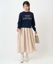 F1FBD56140 MK MICHEL KLEIN(小さいサイズ)(メゾン ドゥ サンク) 【小さいサイズ】ロゴ入りウール混ニット/前後2way/洗える グレー