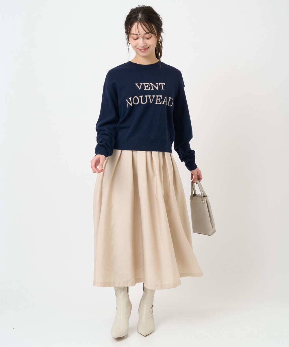 F1FBD56140 MK MICHEL KLEIN(小さいサイズ)(メゾン ドゥ サンク) 【小さいサイズ】ロゴ入りウール混ニット/前後2way/洗える グレー