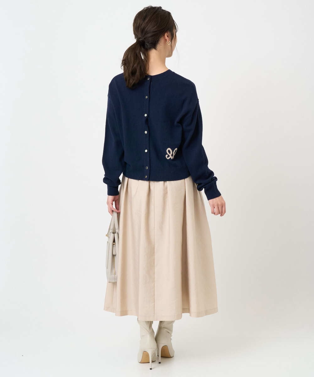 F1FBD56140 MK MICHEL KLEIN(小さいサイズ)(メゾン ドゥ サンク) 【小さいサイズ】ロゴ入りウール混ニット/前後2way/洗える グレー