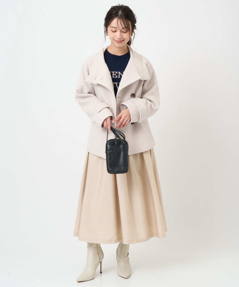 F1FBD56140 MK MICHEL KLEIN(小さいサイズ)(メゾン ドゥ サンク) 【小さいサイズ】ロゴ入りウール混ニット/前後2way/洗える グレー