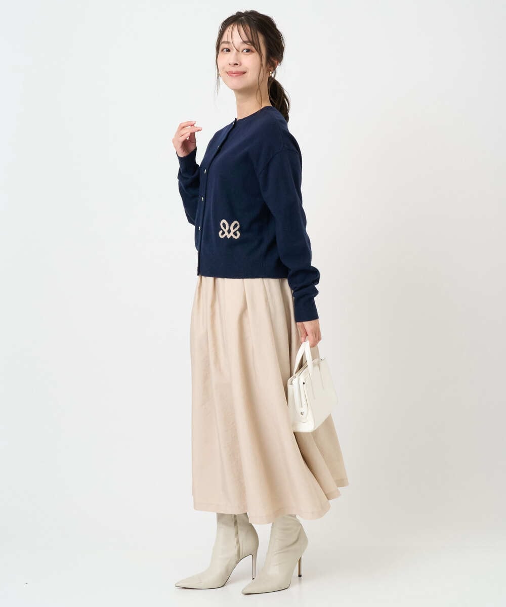 F1FBD56140 MK MICHEL KLEIN(小さいサイズ)(メゾン ドゥ サンク) 【小さいサイズ】ロゴ入りウール混ニット/前後2way/洗える グレー