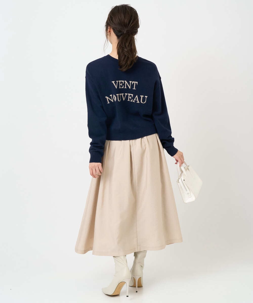 F1FBD56140 MK MICHEL KLEIN(小さいサイズ)(メゾン ドゥ サンク) 【小さいサイズ】ロゴ入りウール混ニット/前後2way/洗える グレー