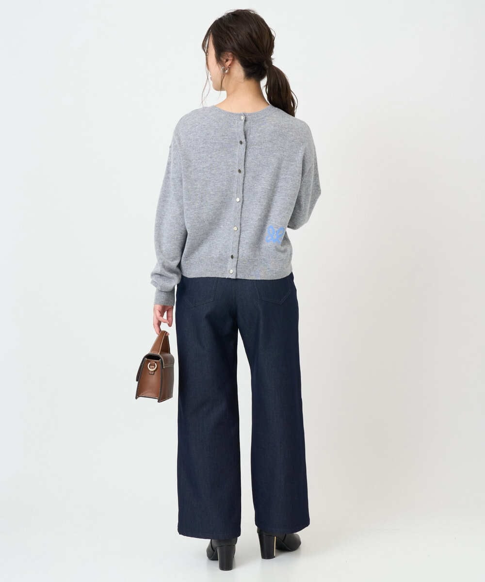 F1FBD56140 MK MICHEL KLEIN(小さいサイズ)(メゾン ドゥ サンク) 【小さいサイズ】ロゴ入りウール混ニット/前後2way/洗える グレー