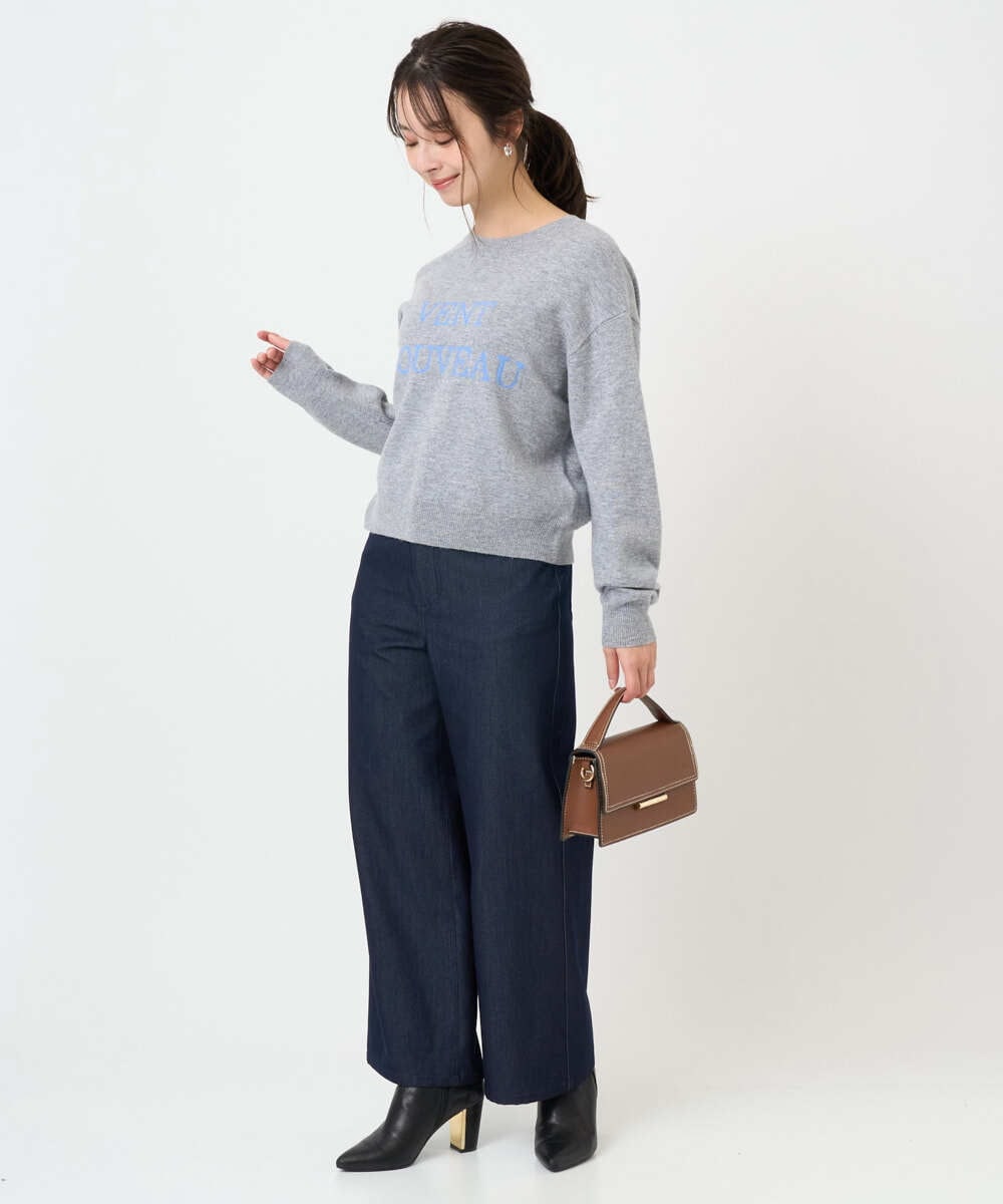 F1FBD56140 MK MICHEL KLEIN(小さいサイズ)(メゾン ドゥ サンク) 【小さいサイズ】ロゴ入りウール混ニット/前後2way/洗える グレー