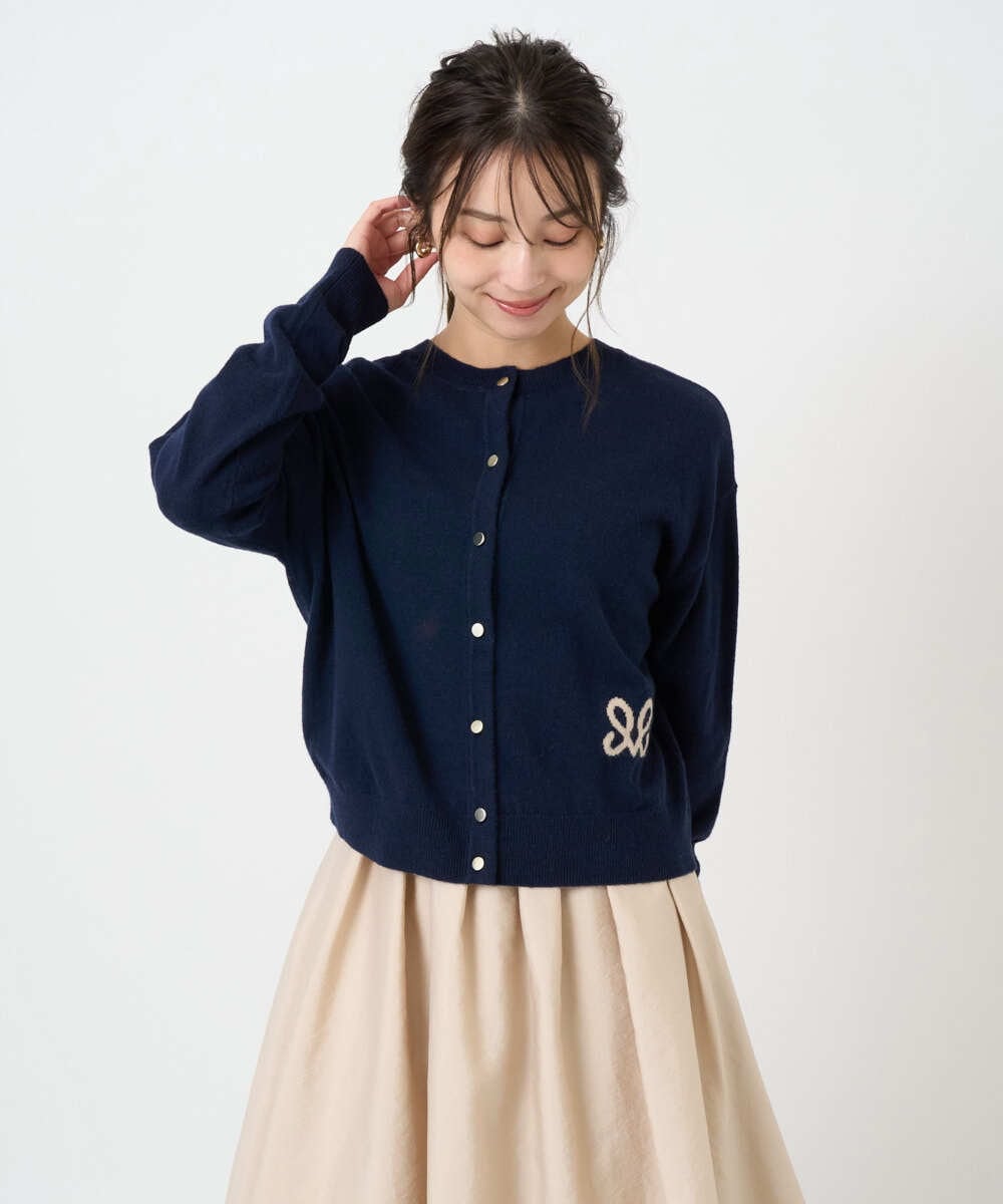 F1FBD56140 MK MICHEL KLEIN(小さいサイズ)(メゾン ドゥ サンク) 【小さいサイズ】ロゴ入りウール混ニット/前後2way/洗える グレー