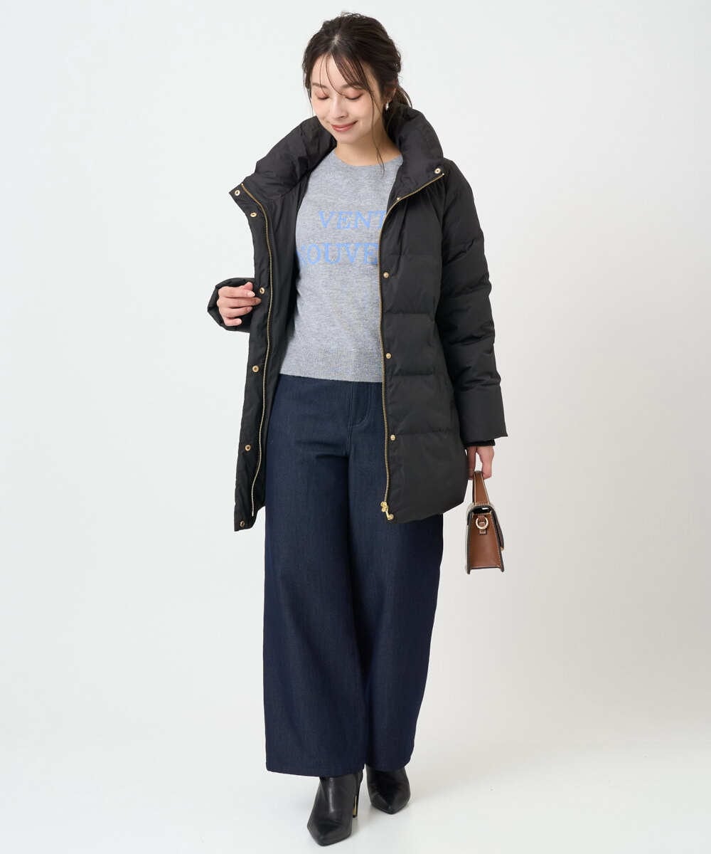 F1FBD56140 MK MICHEL KLEIN(小さいサイズ)(メゾン ドゥ サンク) 【小さいサイズ】ロゴ入りウール混ニット/前後2way/洗える グレー