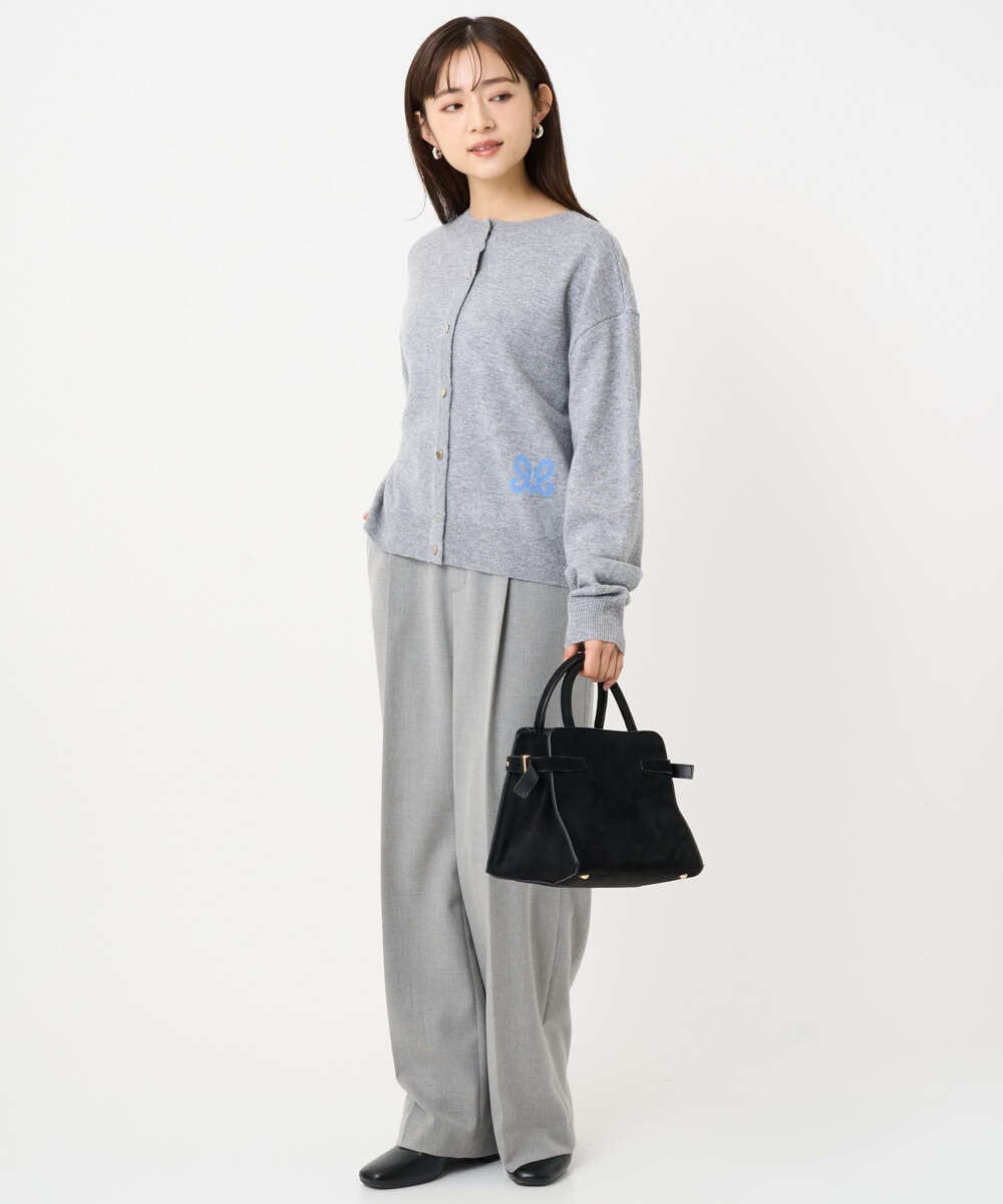 F1FBD56140 MK MICHEL KLEIN(小さいサイズ)(メゾン ドゥ サンク) 【小さいサイズ】ロゴ入りウール混ニット/前後2way/洗える グレー