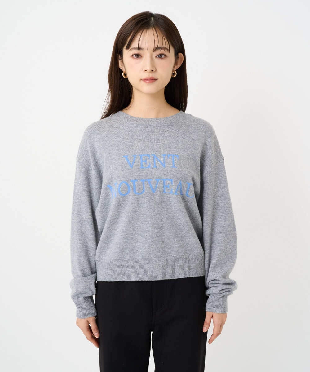 F1FBD56140 MK MICHEL KLEIN(小さいサイズ)(メゾン ドゥ サンク) 【小さいサイズ】ロゴ入りウール混ニット/前後2way/洗える グレー