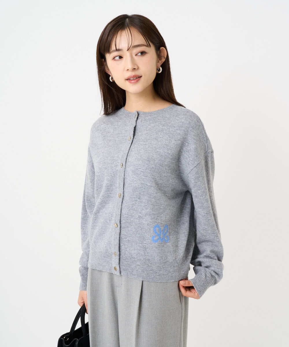 F1FBD56140 MK MICHEL KLEIN(小さいサイズ)(メゾン ドゥ サンク) 【小さいサイズ】ロゴ入りウール混ニット/前後2way/洗える グレー