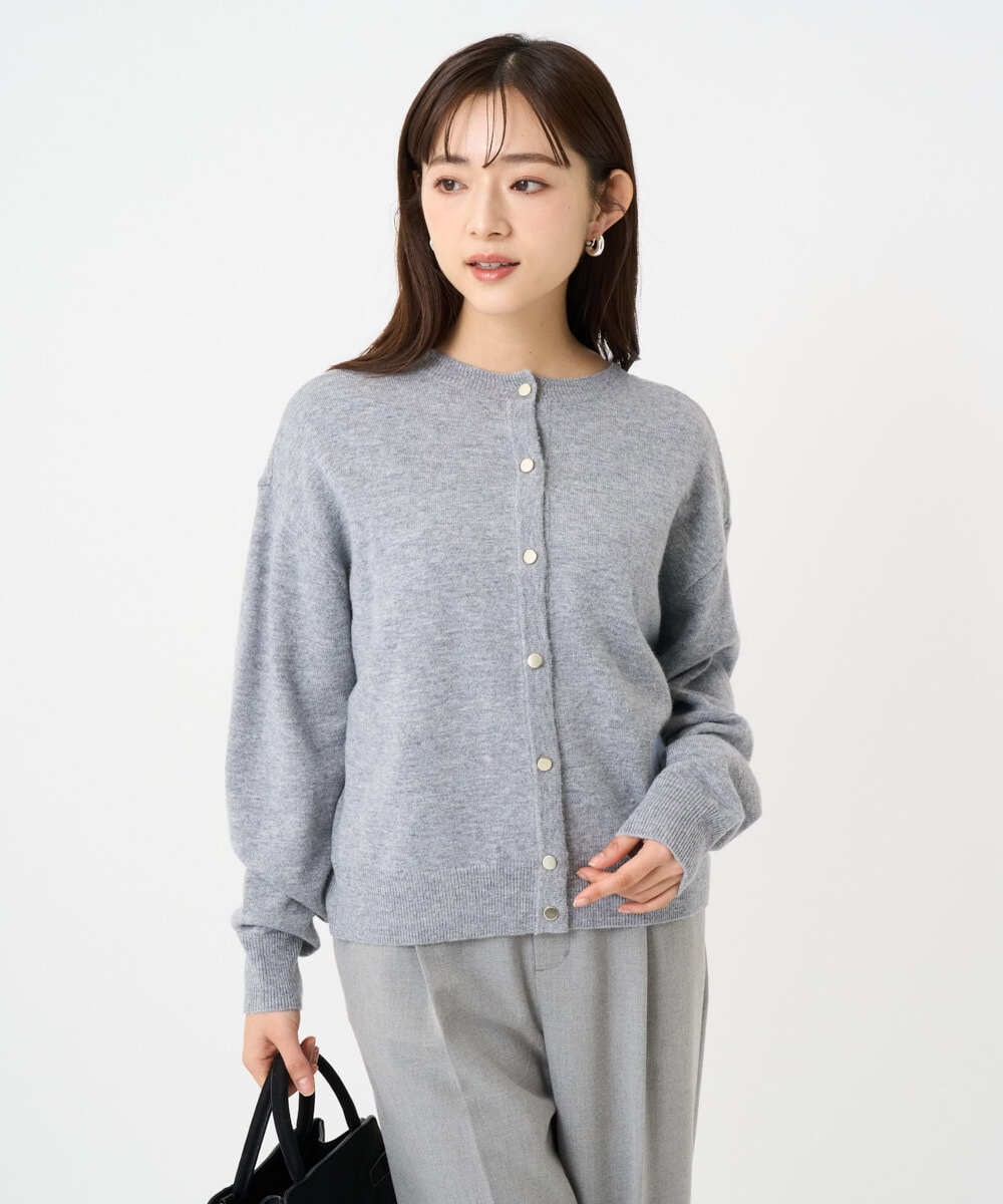 F1FBD56140 MK MICHEL KLEIN(小さいサイズ)(メゾン ドゥ サンク) 【小さいサイズ】ロゴ入りウール混ニット/前後2way/洗える グレー