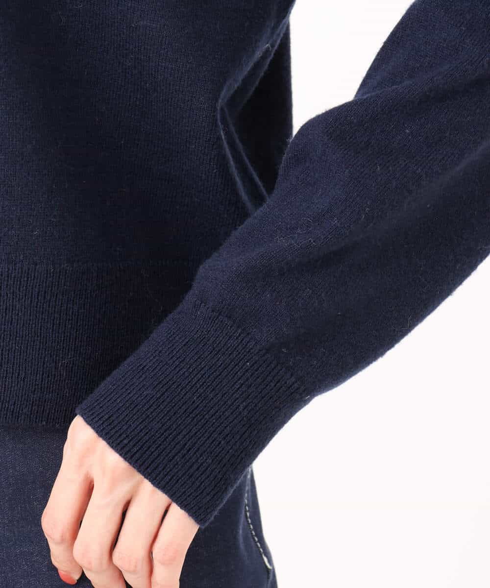 F1FBD56140 MK MICHEL KLEIN(小さいサイズ)(メゾン ドゥ サンク) 【小さいサイズ】ロゴ入りウール混ニット/前後2way/洗える ネイビー