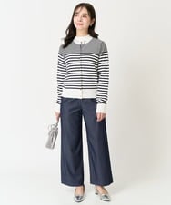F1FDA10100 MK MICHEL KLEIN(小さいサイズ)(メゾン ドゥ サンク) 【小さいサイズ】ボーダー柄モックネック六分袖ニット/洗える ネイビー
