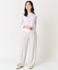 F1FDA10100 MK MICHEL KLEIN(小さいサイズ)(メゾン ドゥ サンク) 【小さいサイズ】ボーダー柄モックネック六分袖ニット/洗える ネイビー