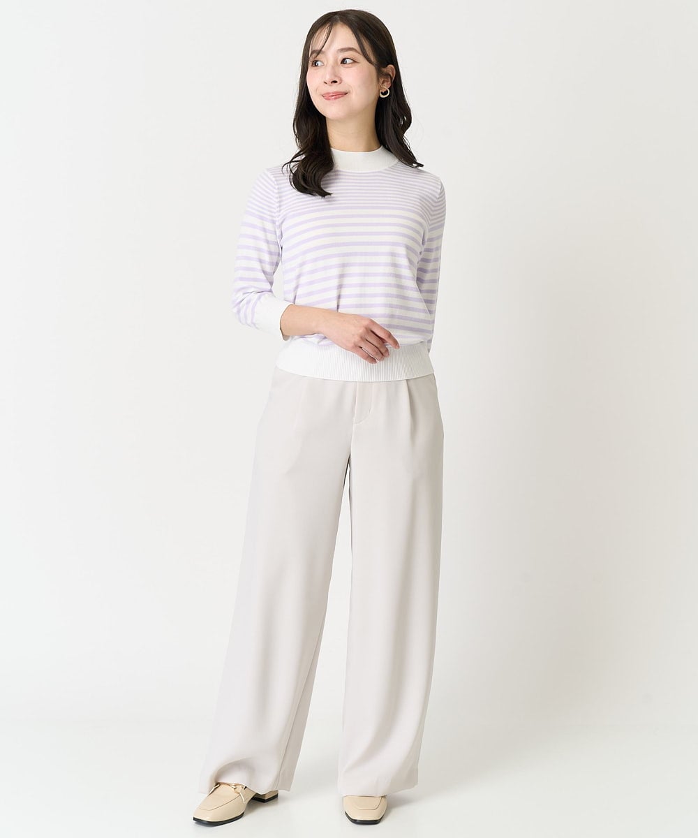 F1FDA10100 MK MICHEL KLEIN(小さいサイズ)(メゾン ドゥ サンク) 【小さいサイズ】ボーダー柄モックネック六分袖ニット/洗える ネイビー