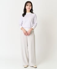 F1FDA10100 MK MICHEL KLEIN(小さいサイズ)(メゾン ドゥ サンク) 【小さいサイズ】ボーダー柄モックネック六分袖ニット/洗える ネイビー