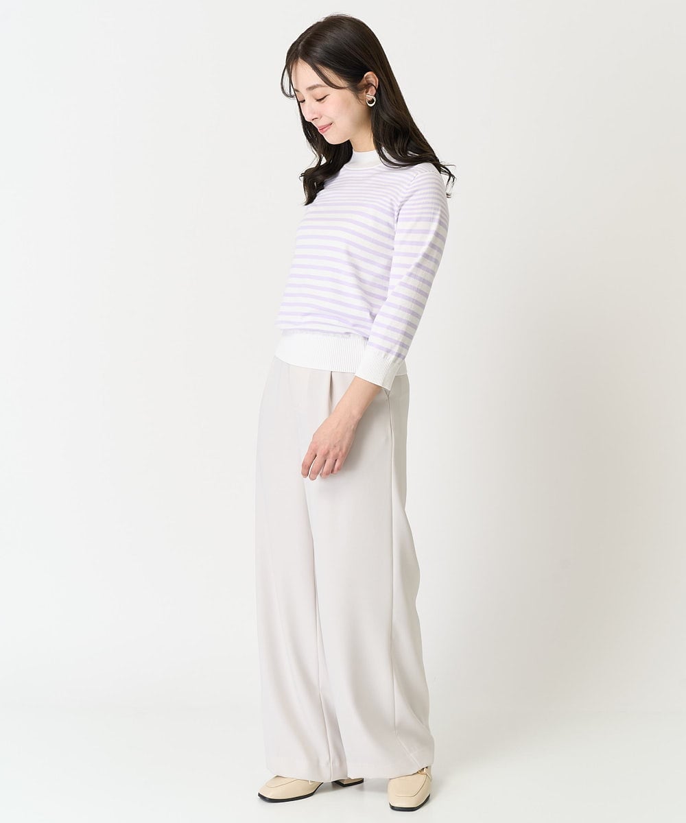 F1FDA10100 MK MICHEL KLEIN(小さいサイズ)(メゾン ドゥ サンク) 【小さいサイズ】ボーダー柄モックネック六分袖ニット/洗える ネイビー