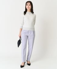 F1FDA10100 MK MICHEL KLEIN(小さいサイズ)(メゾン ドゥ サンク) 【小さいサイズ】ボーダー柄モックネック六分袖ニット/洗える ネイビー