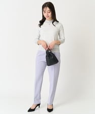 F1FDA10100 MK MICHEL KLEIN(小さいサイズ)(メゾン ドゥ サンク) 【小さいサイズ】ボーダー柄モックネック六分袖ニット/洗える ネイビー